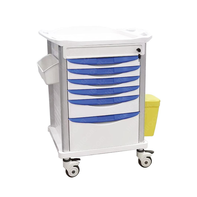 HMT-75076A6 Hospital Furniture Medical ABS Plastic Emergency Trolley Medicine Cart