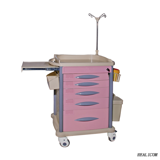HET-79073B1-PK High quality ABS Hospital Furniture Emergency Trolley