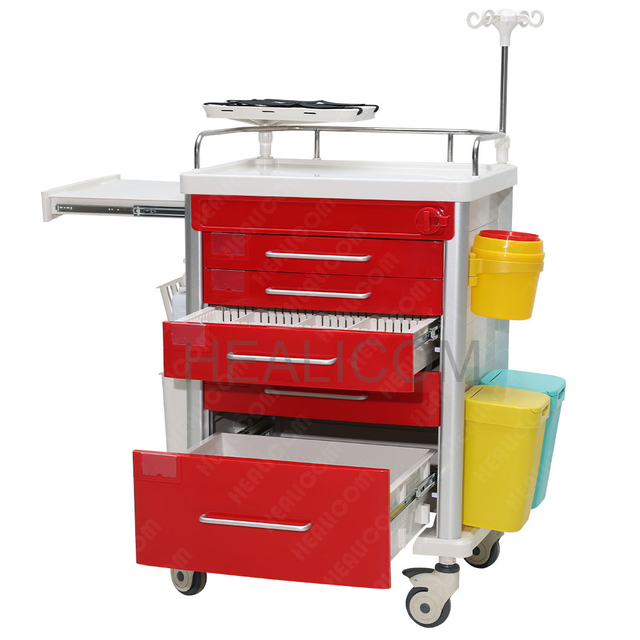 HET-62332A7 Hospital Furniture Medical Movable First Aid Cart ABS Emergency Trolley