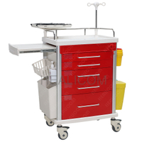 HET-62332A7 Hospital Furniture Medical Movable First Aid Cart ABS Emergency Trolley