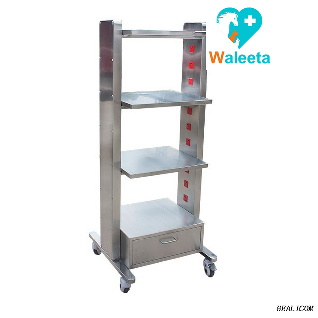 WT-07 Medical Pet Hospital Equipment 304 Stainless Steel Trolley Mobile Multi-layer load-bearing cart with socket