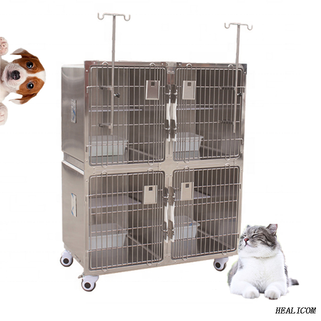 Factory Price WTC-03 Animal Cage for Vet Clinic Whole 304 Stainless Steel Cat Cage with Wheel